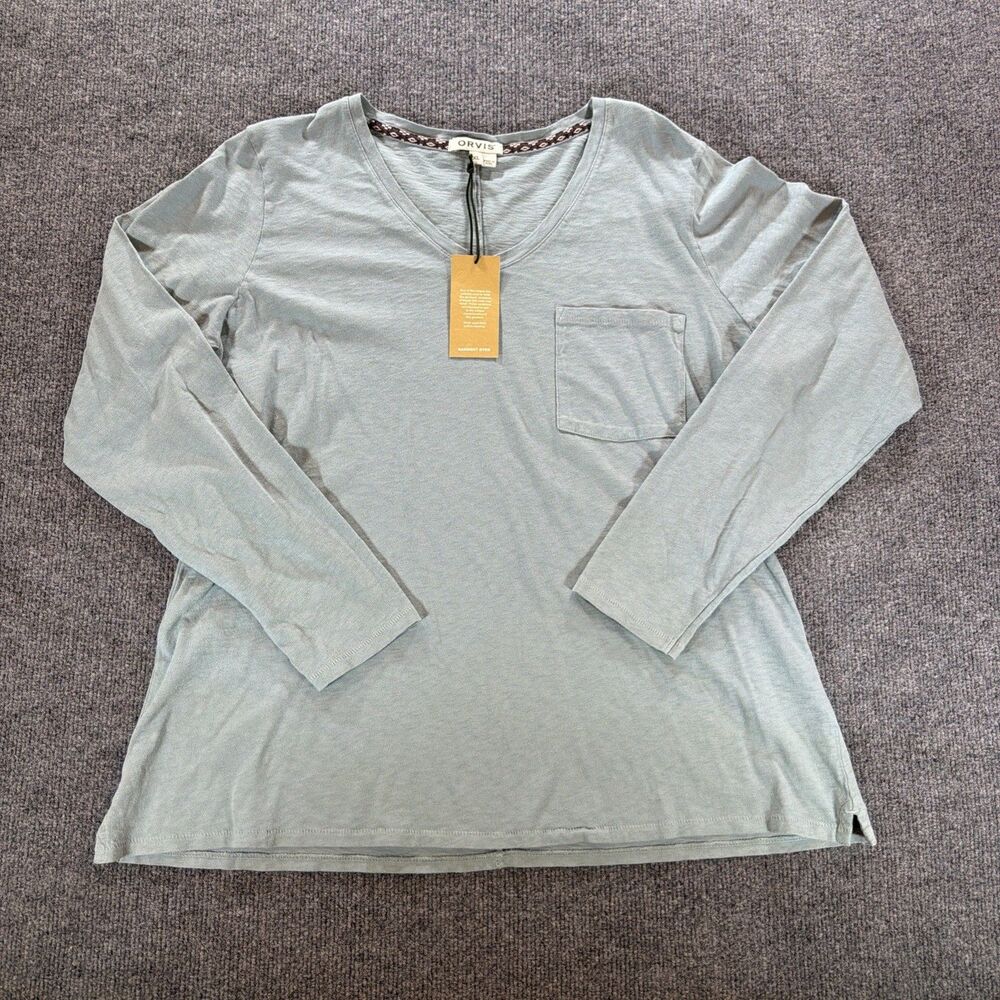 Orvis Women's V-Neck Pocket T-Shirt XL Seafoam Green 100% Cotton Peru NWT